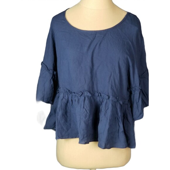 Everly ruffled bell sleeve navy peplum top NWT Size Small - Picture 2 of 5